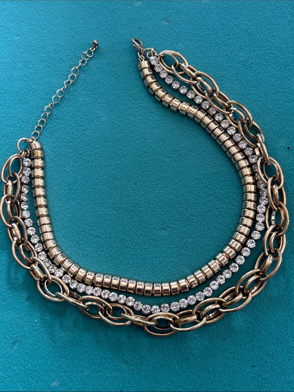 Gold Rhinestone Multi-Chain Necklace choker necklace Estate jewelry